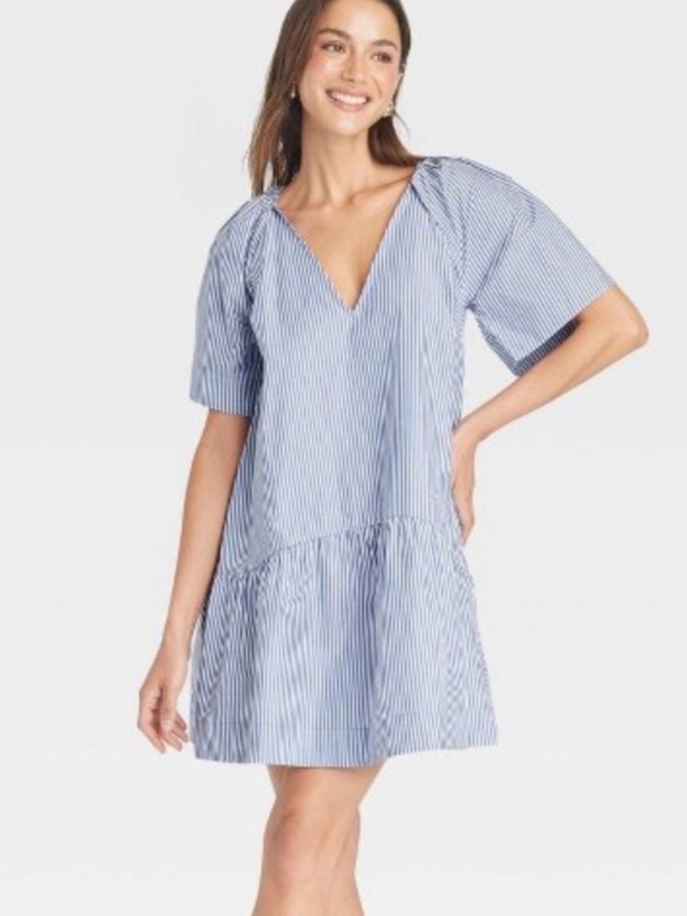 A New Day Flutter Short Sleeve Mini Poplin Dress